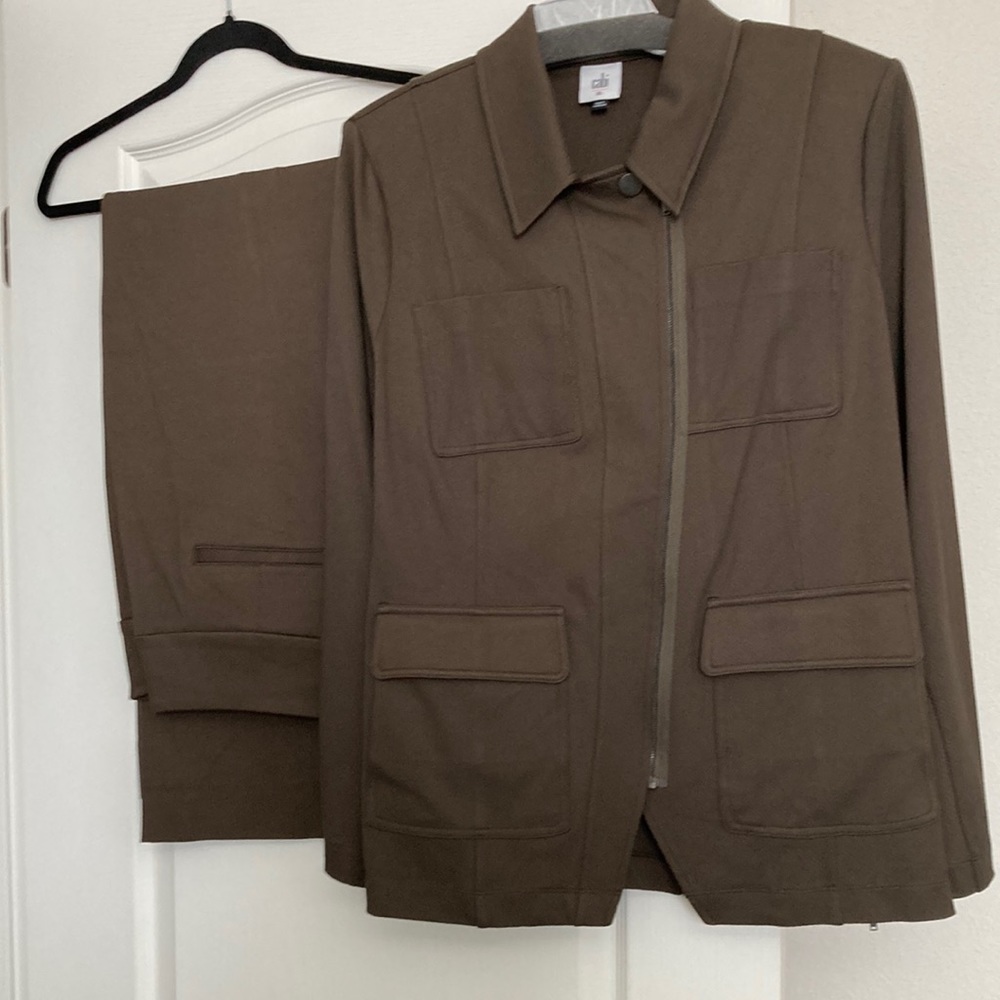 CAbi Brown Zip-Front Blazer and Pants Suit
